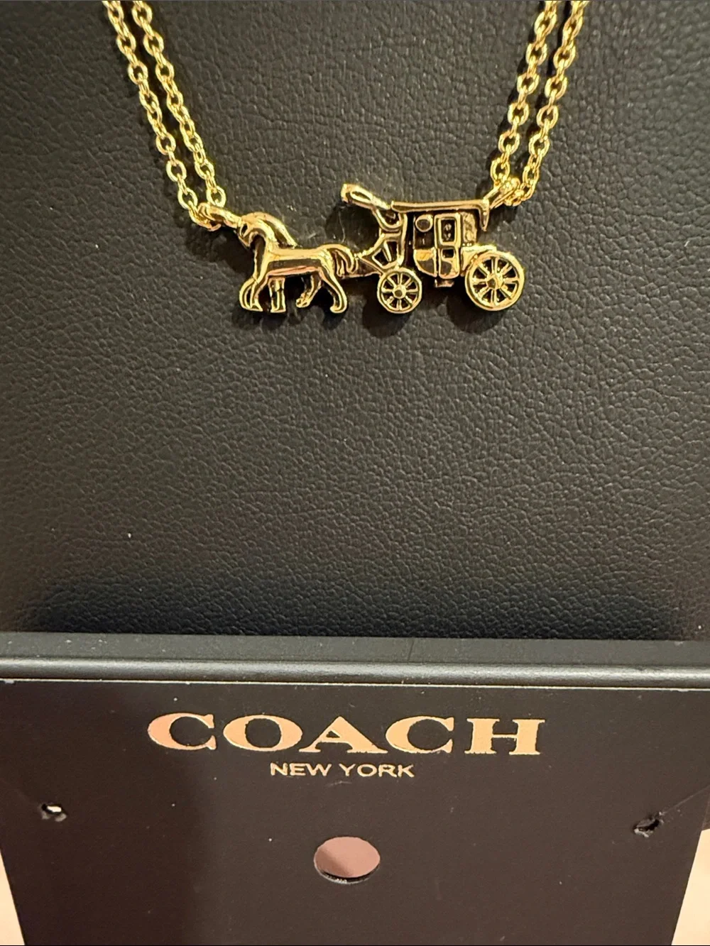 COACH | Gold Plated Traditional Logo Horse & Carriage Pendant Necklace